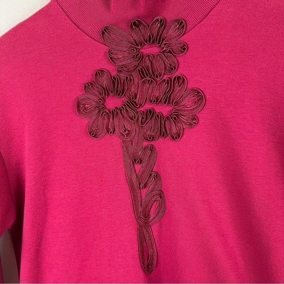 Vintage Adolfo Sport Burgundy Red 3D Ribbon Flower Mock Shirt Size Small‎ - Picture 5 of 13